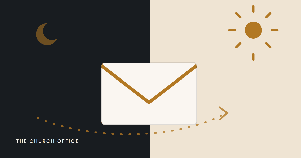 an email flowing from night to day